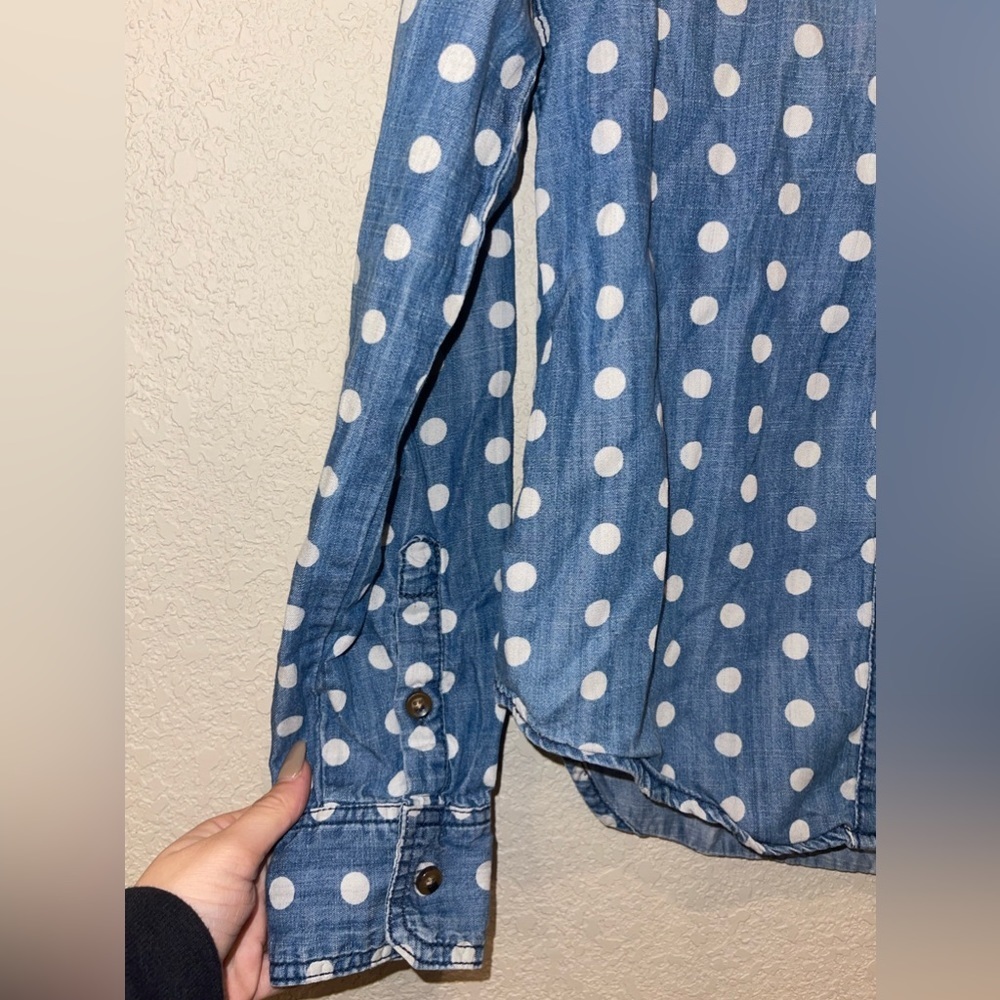 URBAN Outfitters BDG Women Button Up Top XS Blue Polka Dot Denim Long Sleeve - Picture 4 of 9